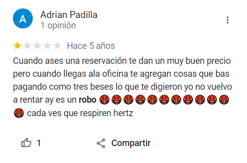 Cliente se queja de que la tarifa inicial solo incluye tiempo y kilometraje