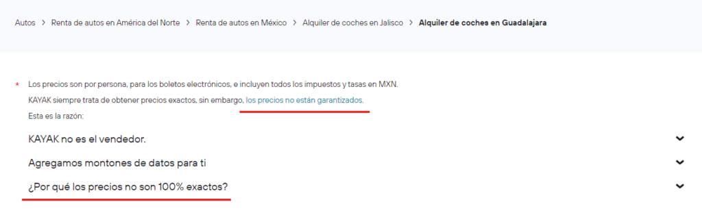 KAYAK no garantiza los precios