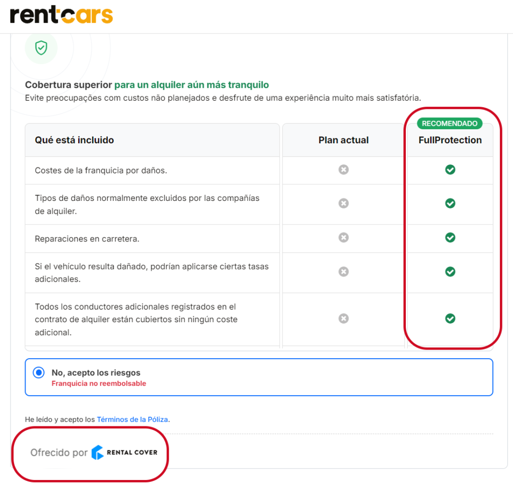No compres seguros en RentalCars