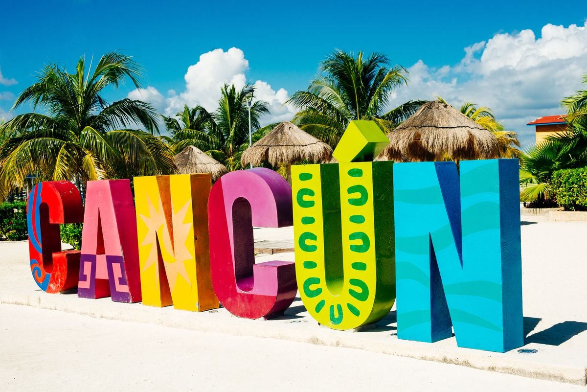 The colorful Cancun sign at Playa Delfines