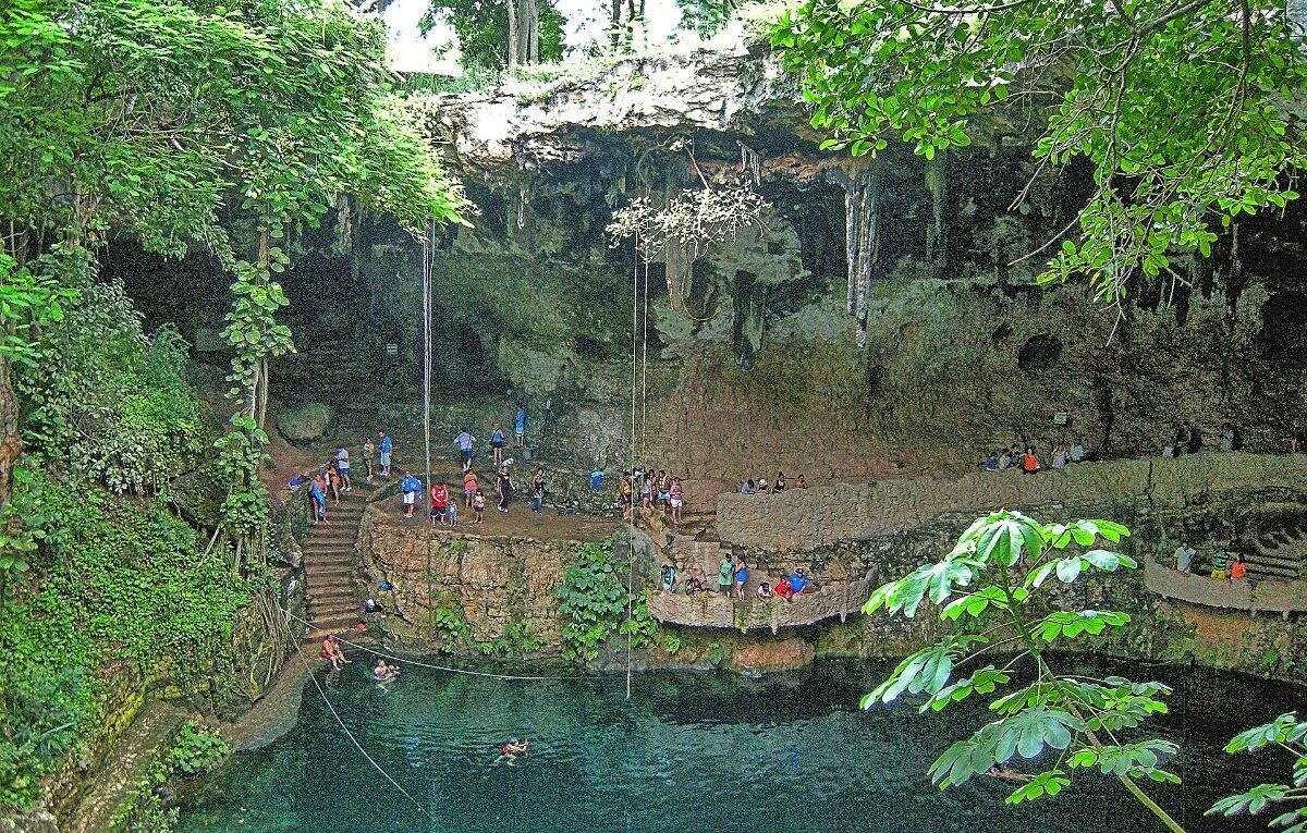 A turquoise cenote in the Riviera Maya near Cancun